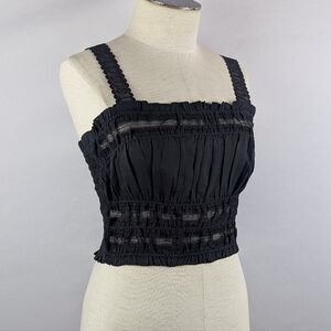 ALLSAINTS Talia Lace Cropped Top Square Neckline Ruffled Smocked Black 6 NWT